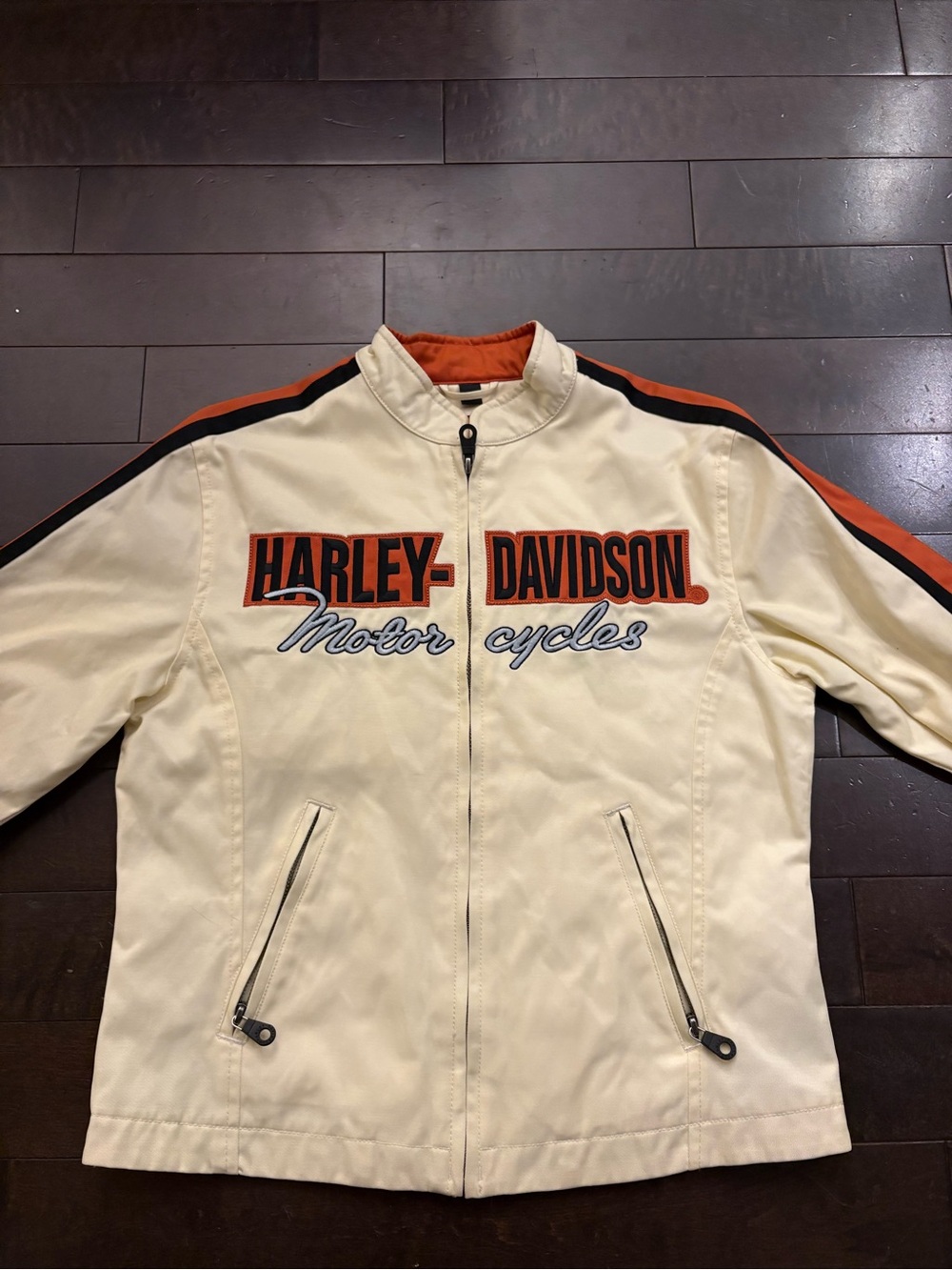 Harley-Davidson Cream Jacket with Orange and Black Racing Stripes